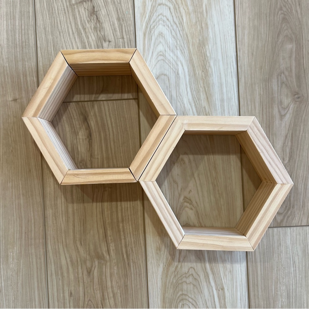 Real wood 8” hexagon decor, set of 2